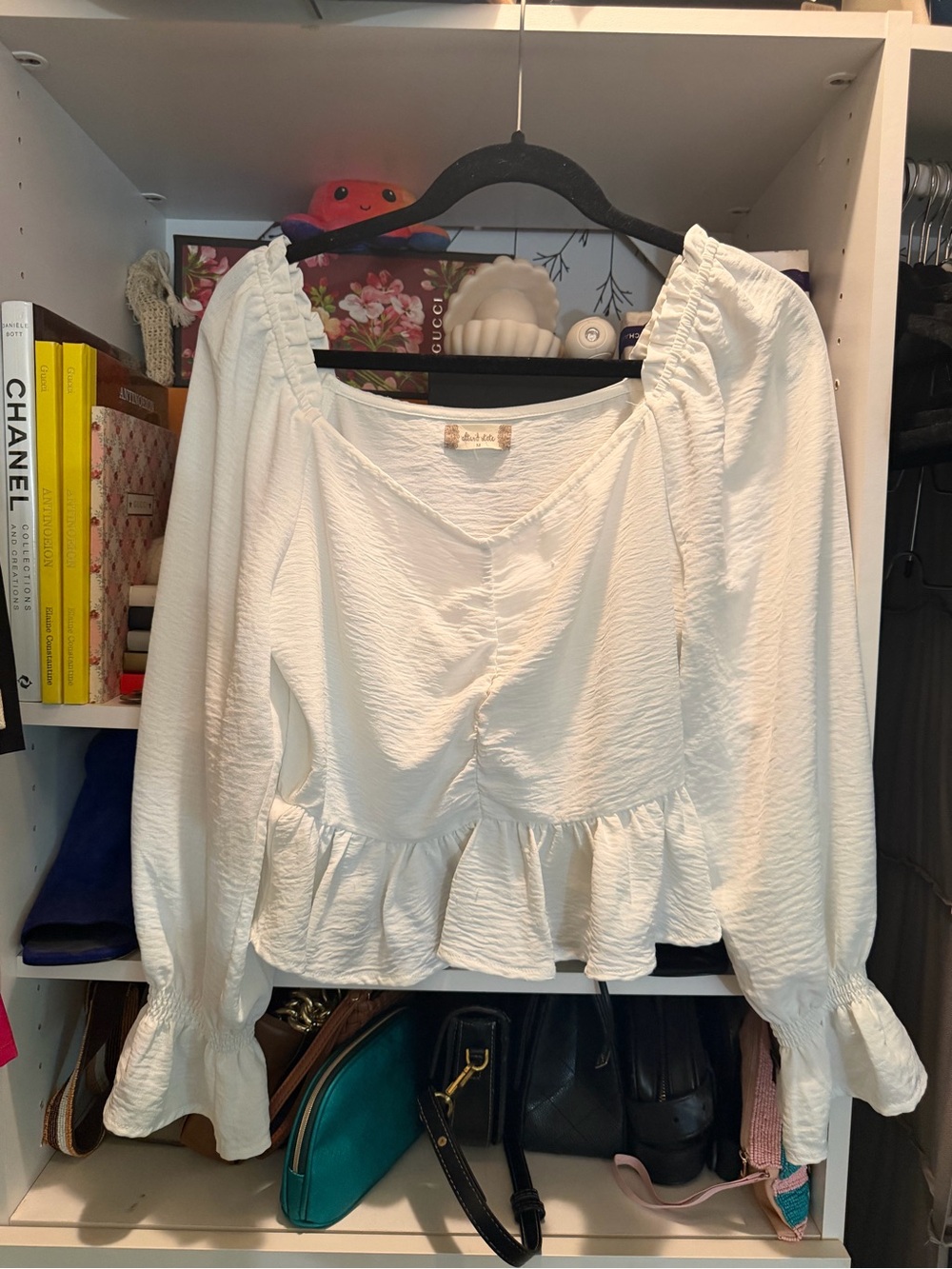 Altar'd State Cream Ruffled Long-Sleeve Blouse